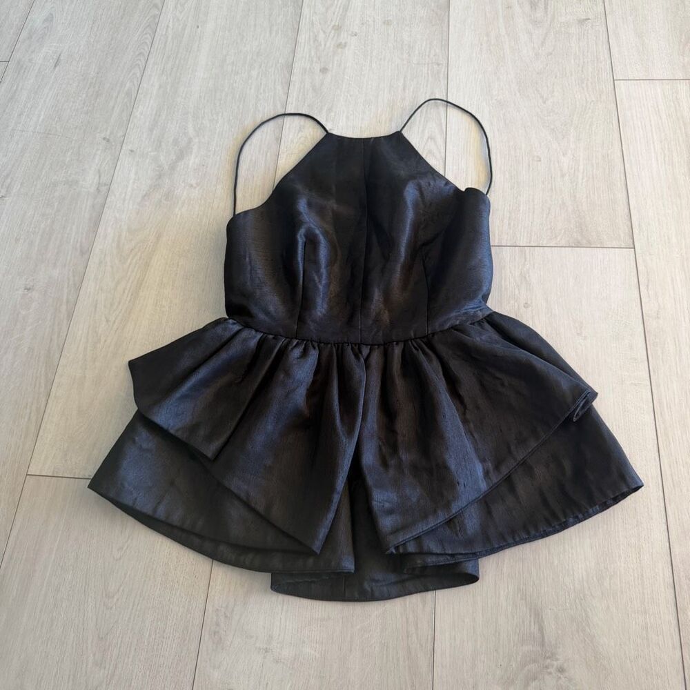 Cameo Collective black structured taffeta peplum halter top size s